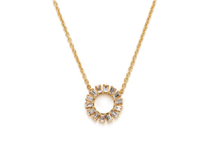 18 krt yellow gold necklace with pendant set with 14 baquette diamonds