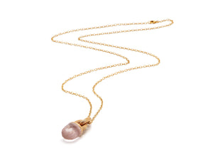 18 krt red gold necklace with pendant of faceted-cut rose quartz in a red gold matted case