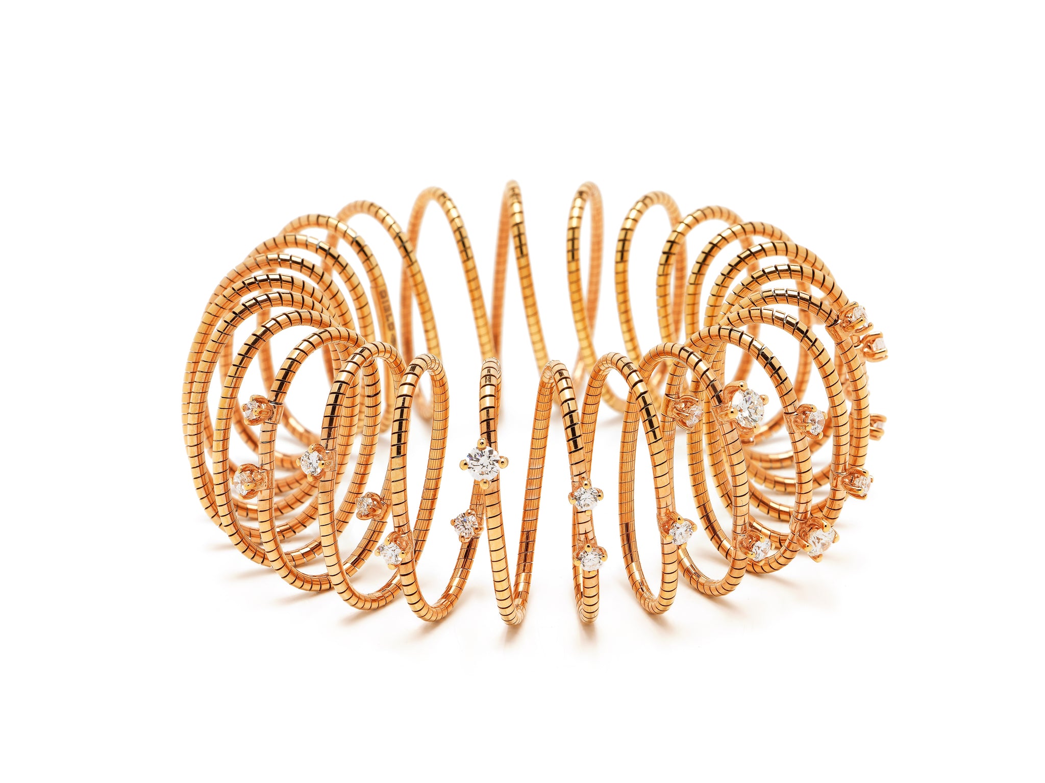 18 krt red gold flexible spiral bracelet set with 22 brilliant diamonds