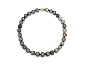 Necklace of 31 baroque Tahitian pearls with an 18 krt yellow gold satin lock