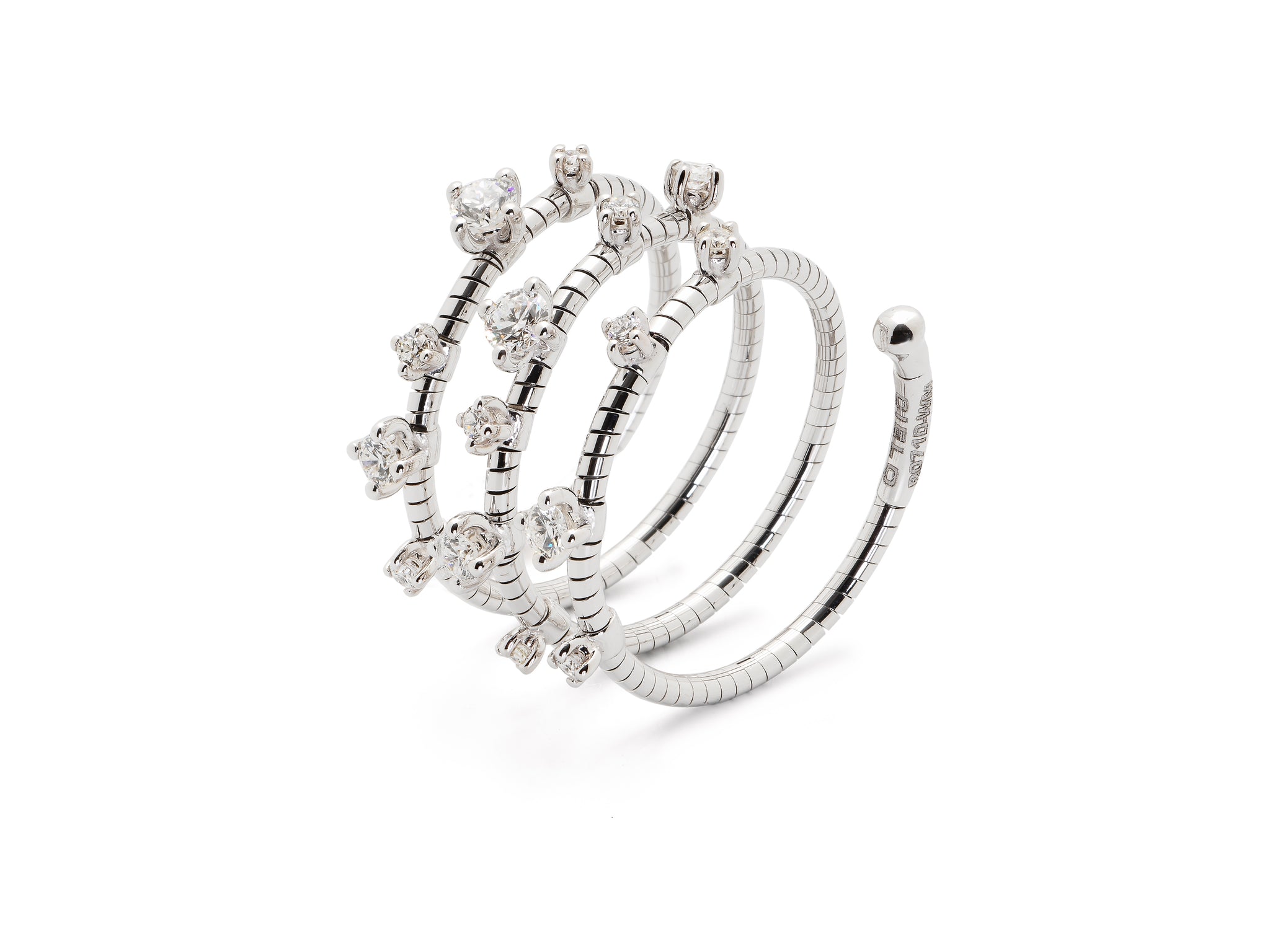 18 krt white gold spiral ring set with 15 brilliant diamonds