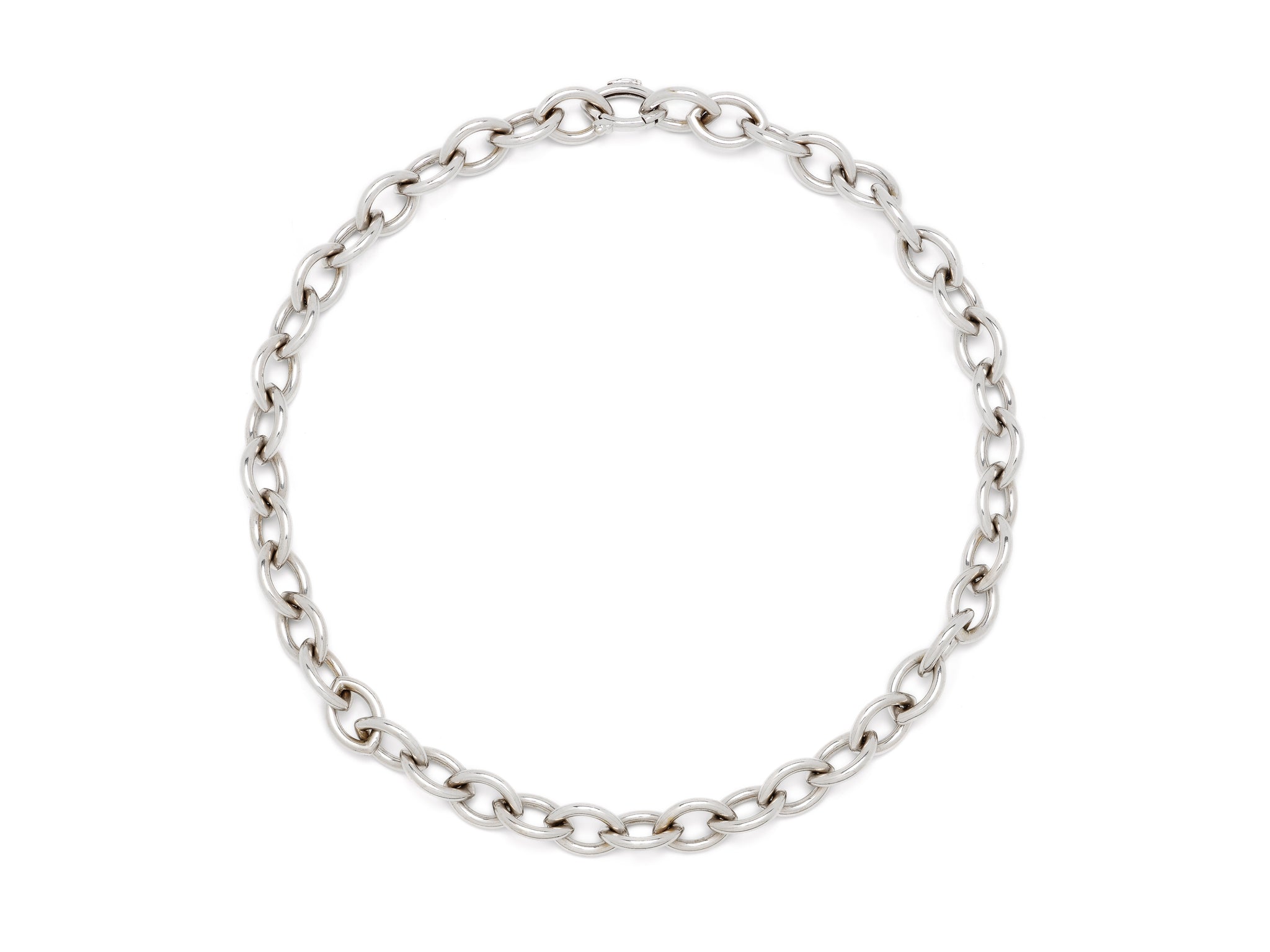 18 krt white gold oval link necklace